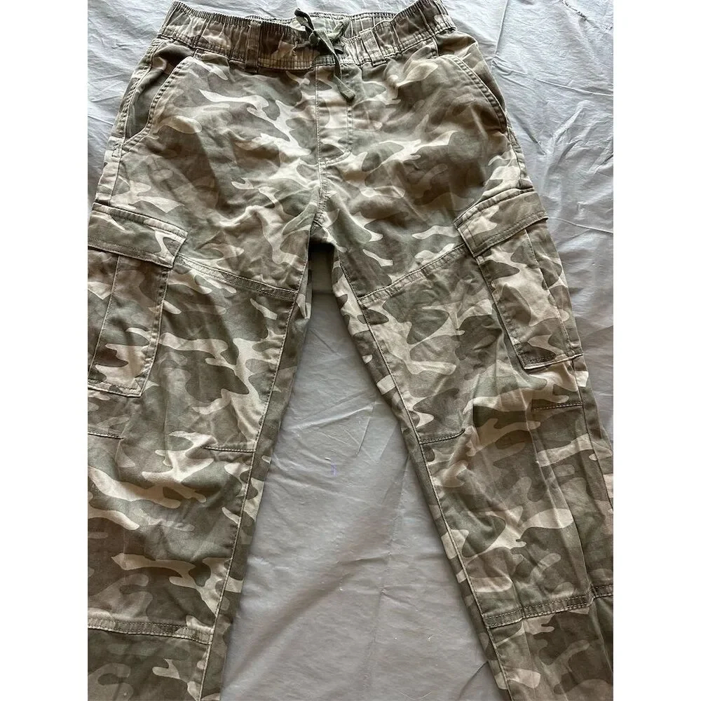 Men's Camouflage Cargo Pants with Elastic Waistband & Pockets Size S